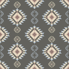 Grey Indian Boho Seamless Pattern. Navajo style repeat