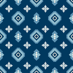 Navy repeat pattern geomatric flower style