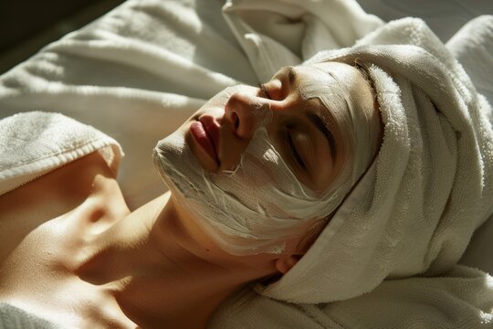 The implementation of facial metabolism, facial massage and moisturizing, wearing a mask on the face