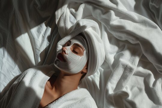 The implementation of facial metabolism, facial massage and moisturizing, wearing a mask on the face