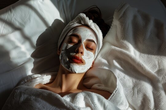 The implementation of facial metabolism, facial massage and moisturizing, wearing a mask on the face