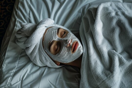 The implementation of facial metabolism, facial massage and moisturizing, wearing a mask on the face