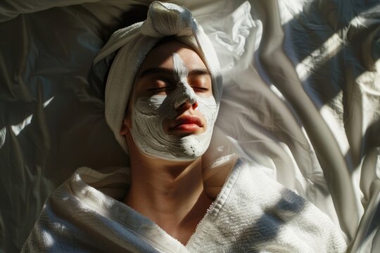 The implementation of facial metabolism, facial massage and moisturizing, wearing a mask on the face