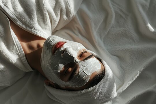 The implementation of facial metabolism, facial massage and moisturizing, wearing a mask on the face
