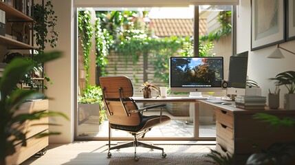 Modern Home Office with Garden View