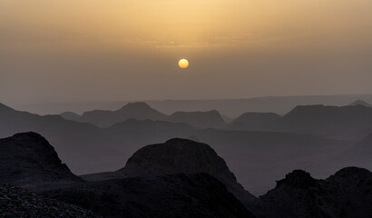 Sunrise over the mountains in the desert