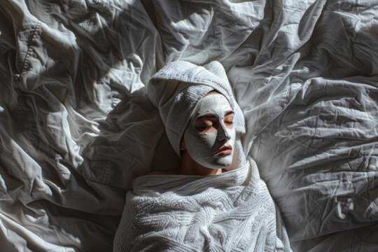 The implementation of facial metabolism, facial massage and moisturizing, wearing a mask on the face