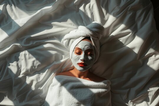 The implementation of facial metabolism, facial massage and moisturizing, wearing a mask on the face