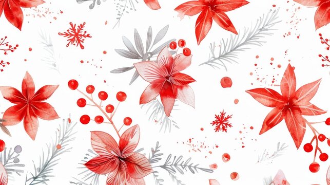 Watercolor pattern in dark red shades With classic Christmas patterns These designs include holly leaves. Holiday Ornaments, Snowflakes and Candy, Holiday Themes, Gift Wrapping, Festivals