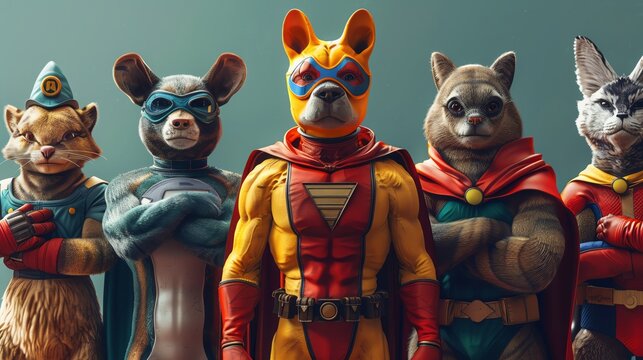 Make a superhero cartoon of a team of animals with unique superpowers