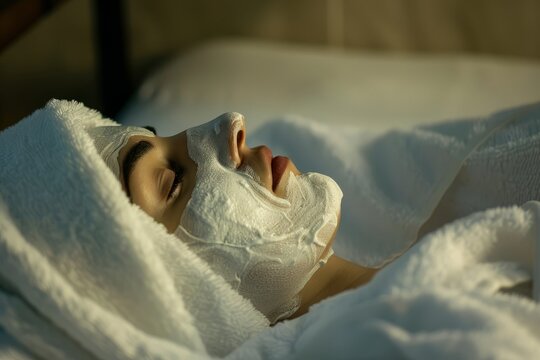 The implementation of facial metabolism, facial massage and moisturizing, wearing a mask on the face