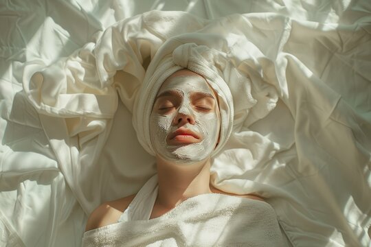 The implementation of facial metabolism, facial massage and moisturizing, wearing a mask on the face
