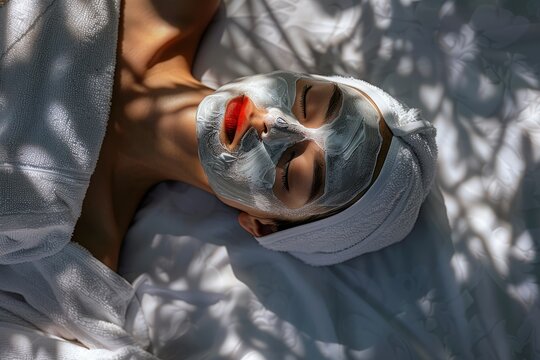 The implementation of facial metabolism, facial massage and moisturizing, wearing a mask on the face