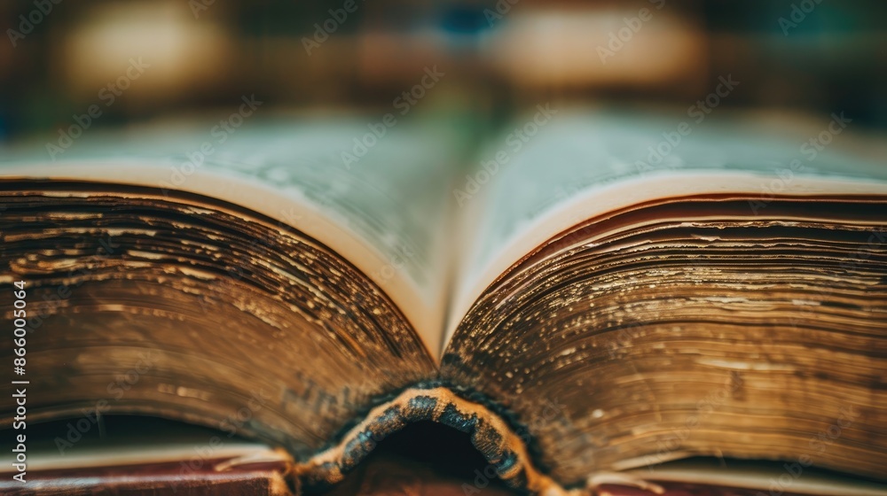 Poster macro photography of book spines open book with white pages up close emphasizing libraries visit and