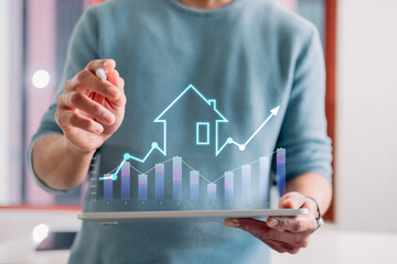 Real estate investment concept energy efficiency rating and property value, Real estate online on...