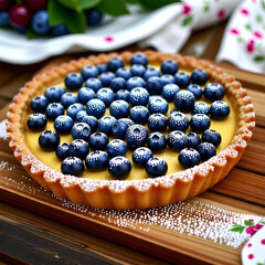 blueberry tart on a plate Generative AI.