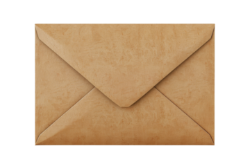 A vintage brown envelope with a textured surface, perfect for postal and stationery themes, isolated on a white background, transparent background.