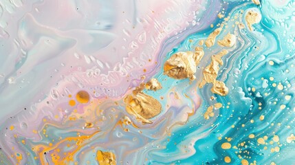 Abstract painting, pastel colors, relaxing, modern, imitation epoxy, gold color.