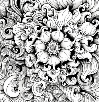 Abstract black and white ornamental floral zentagle illustration for coloring book