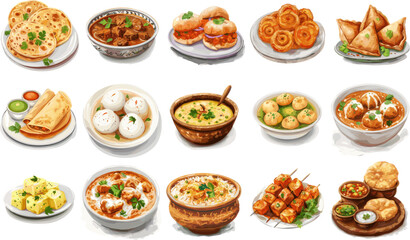 CUISINE SET IN COLOR STYLE, INDIA CUISINE SET IN COLOR STYLE