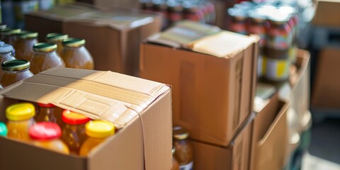 Cardboard boxes neatly stacked in a warehouse, ready for shipping and distribution of merchandise.