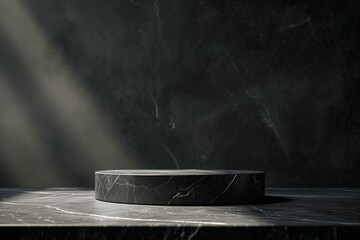 Black Marble Platform With Light Streaks For Product Display