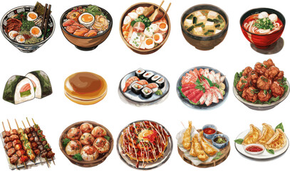 CUISINE SET IN COLOR STYLE, JAPANESE CUISINE SET IN COLOR STYLE