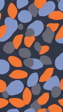 loop of an abstract pattern featuring blue, orange, and grey shapes on a dark blue background