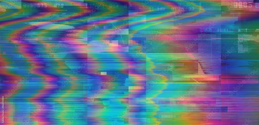 Aufkleber Abstract glitchy background with colorful stripes representing a broken computer screen.