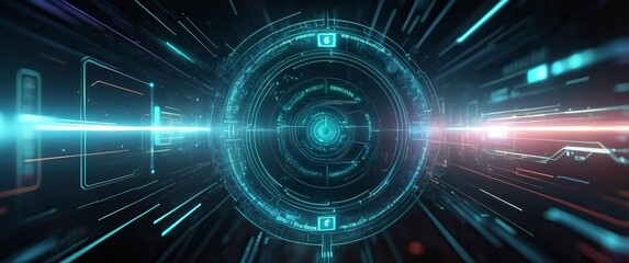 Obraz premium Futuristic digital interface with glowing elements, perfect for conveying advanced technology, cyber innovation, and sci-fi concepts.