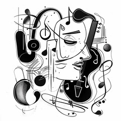 Set of hand drawn music theme isolated on white background, doodle set of Musical Instruments theme. Vector illustration
