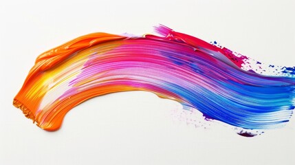 A single brushstroke of colorful paint, against a white background.