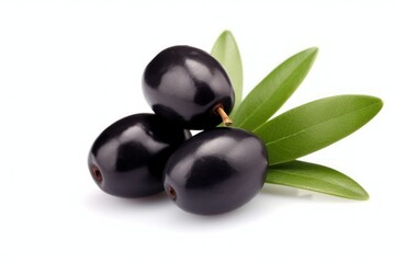 Fresh Black Olives with Leaves