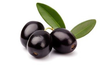 Fresh Black Olives with Leaves
