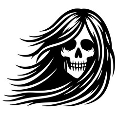 Silhouette of a skull with long hair