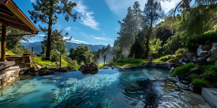 Popular Scenic Hot Springs in Pucon, Chile's Araucania Region for Relaxation and Rejuvenation. Concept Chile, Hot Springs, Araucania Region, Pucon, Relaxation