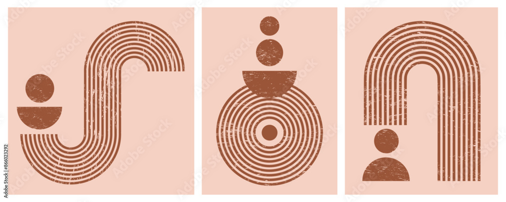 Poster geometric lines zen patterns. abstract textured arches and shapes. balance figures with linear outli