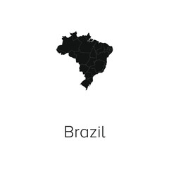 Brazil Map Vector Illustration - Silhouette, Outline, Brazil Travel and Tourism Map