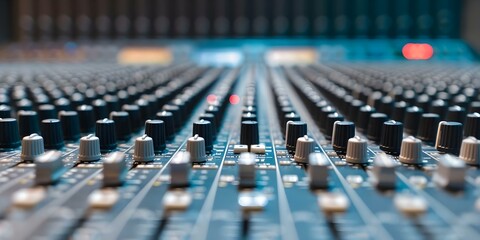 Professional photo of a music recording in a mixer room with copy space and selective focus. Concept Music Recording, Mixer Room, Copy Space, Selective Focus