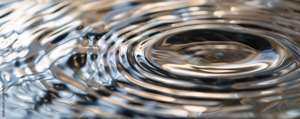 Poster circular ripples: a top-down view of a glass of water with a single drop creating concentric circles