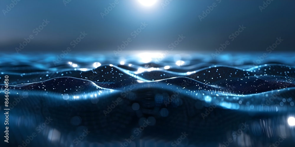 Poster illuminated digital mountainscape on a blue backdrop symbolizing data mining. concept data mining, d