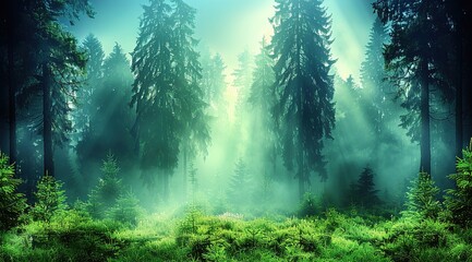 misty morning in the forest