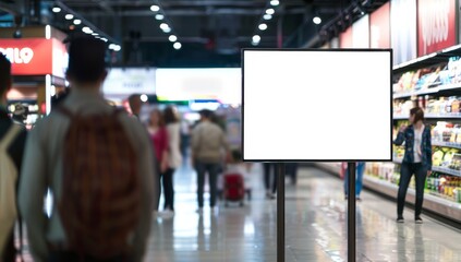 Obraz premium Blank Billboard in a Busy Supermarket Aisle