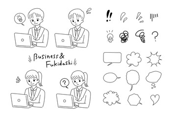 モノクロ手描き風ビジネスマンと吹き出し