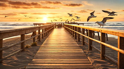 Obraz premium Golden Embrace: Where Ocean Meets Sunset