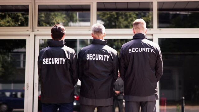 lineup of security guards in uniform, standing