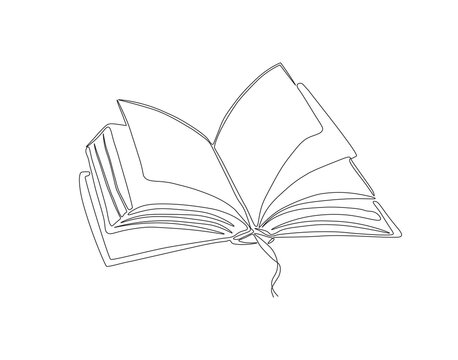 recommend clip art: Continuous one line drawing of opened book. One line drawing illustration of book. Education book, idea, school and intelligence concept line art. Editable outline.