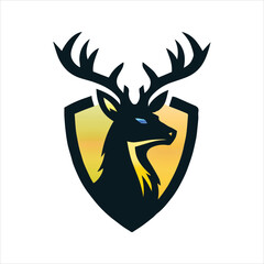 Graphic black silhouettes of wild deers – male, female and roe deer