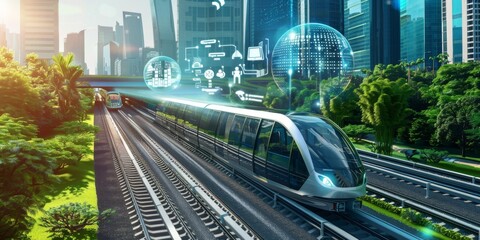 Fototapeta premium Futuristic Train in a Smart City
