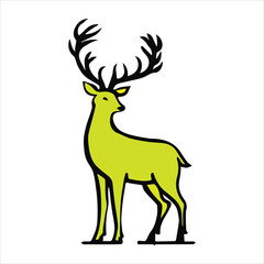 Graphic black silhouettes of wild deers – male, female and roe deer